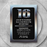 Boy's 16th Birthday Invitation<br><div class="desc">Gear up for a boys' bash with this edgy birthday design for him! Featuring bold, sleek typography over a carbon fibre-like background, this design is built like a two-tonne truck. The chrome metal and black textures just ooze masculine vibes, reminiscent of modern tech, futuristic sci-fi, and industrial grit. Perfect for...</div>