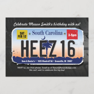 Boy's 16th Birthday South Carolina License Invite