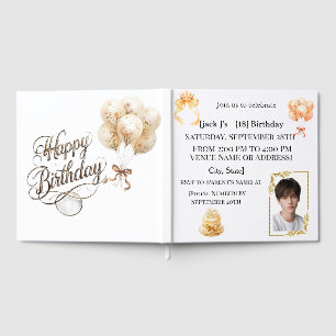 Boy's 18th Birthday Photo Guest Book Gold & Whit