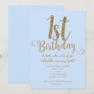 Boys 1ST BIRTHDAY 1 Blue & Gold Party Invitations