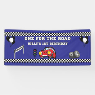 BOYS 1ST BIRTHDAY 2.5 X 6 VINYL BLUE RACE CAR BANNER