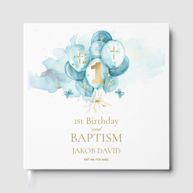 Boys 1st Birthday & Baptism Keepsake Guest Book (Front)