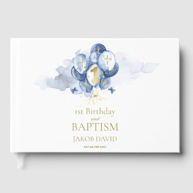 Boys 1st Birthday & Baptism Memory Guest Book (Front)