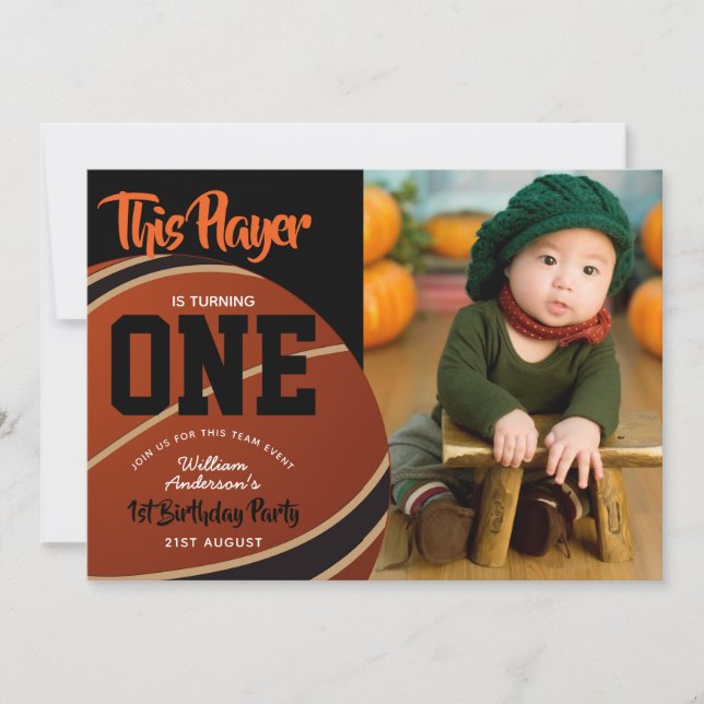 BOYS 1st Birthday Basketball Invites ADD PHOTO (Front)