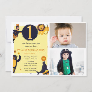 Boys 1st Birthday Circus Photo Party Invitation
