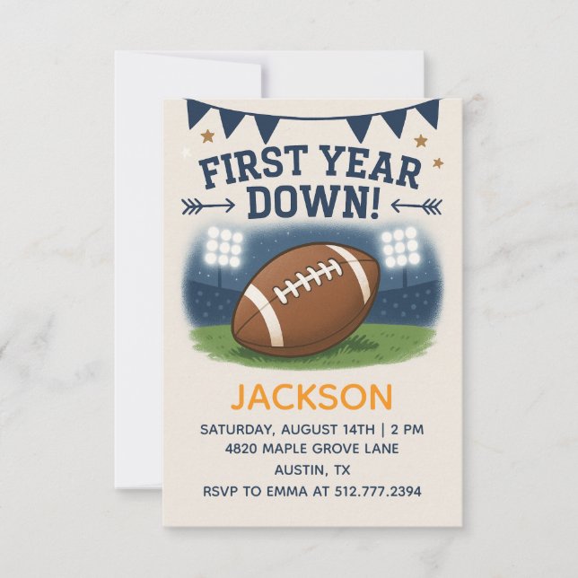 Boy's 1st Birthday First Year Down - Blue Theme Invitation (Front)