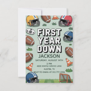 Boy's 1st Birthday First Year Down - Football  Invitation