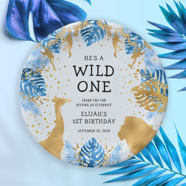Boys 1st Birthday Party Blue Jungle Safari Paper Plate (Creator Uploaded)