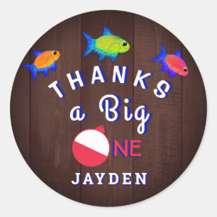 Boys 1st Birthday Thank You O Fishally One Classic Round Sticker