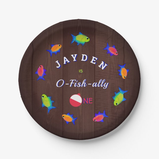 Boys 1st Birthday Thank You O Fishally One Paper Plate (Front)