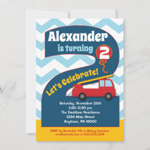 Boys 2e Invitation d'anniversaire Camion d'incendi