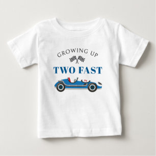 Boy's 2nd Birthday Blue Race Car Personalized  Baby T-Shirt