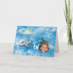 Boy's 2nd Birthday with airplane and photo frame Card