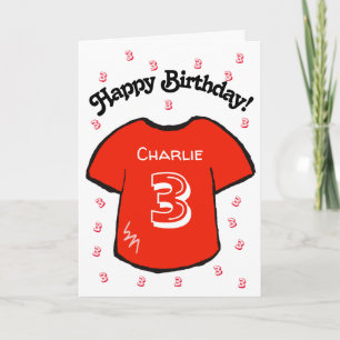 boy's 3rd birthday red football shirt card