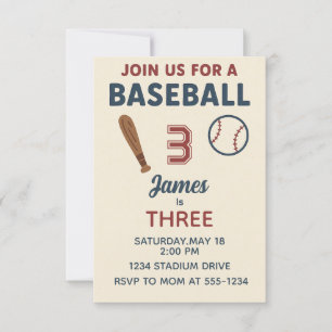 Boys 3rd Birthday Sports Baseball Party Invitation