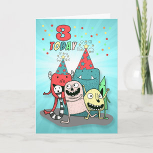 Boy's 3rd Colourful Monster Birthday Card