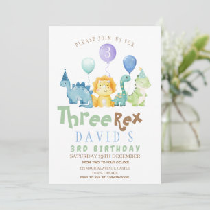 Boys 3rd Dino Birthday Party  Invitation
