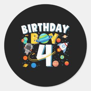 Boys 4th Birthday Astronaut Space Planets Four Yea Classic Round Sticker