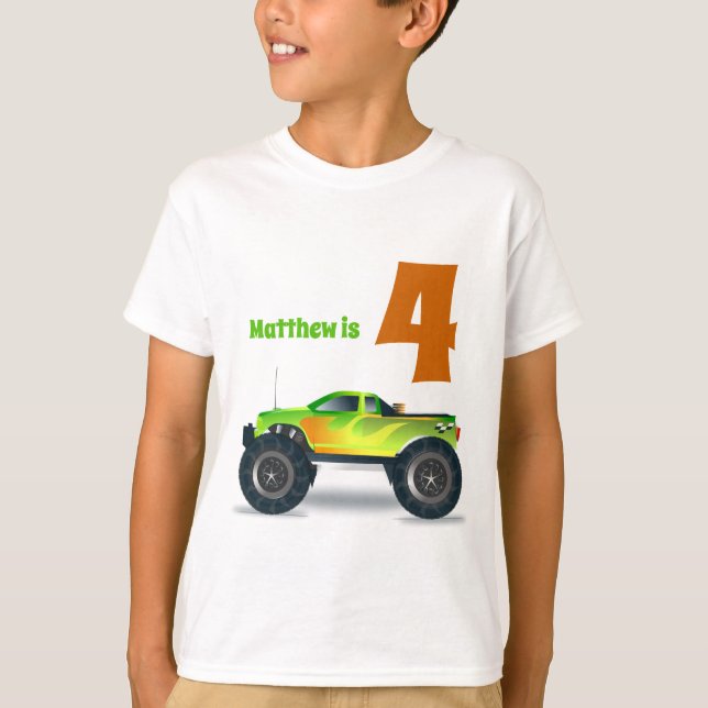 Boys 4th Birthday MONSTER TRUCK Add Name T-Shirt (Front)