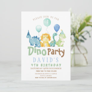 Boys 4th Dino Anniversaire Fête Invitation