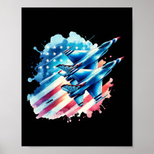 Boys 4th Of July American Usa Flag Fighter Jet 2 Poster