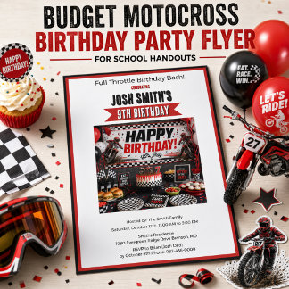 Boys 9th Birthday Motocross Party Invite Flyer