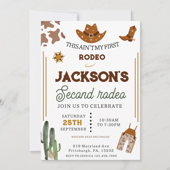 Boys Ain't My First Rodeo Cowboy 2nd Birthday Invitation (Front)