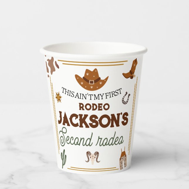 Boys Ain't My First Rodeo Cowboy 2nd Birthday Paper Cups (Front)