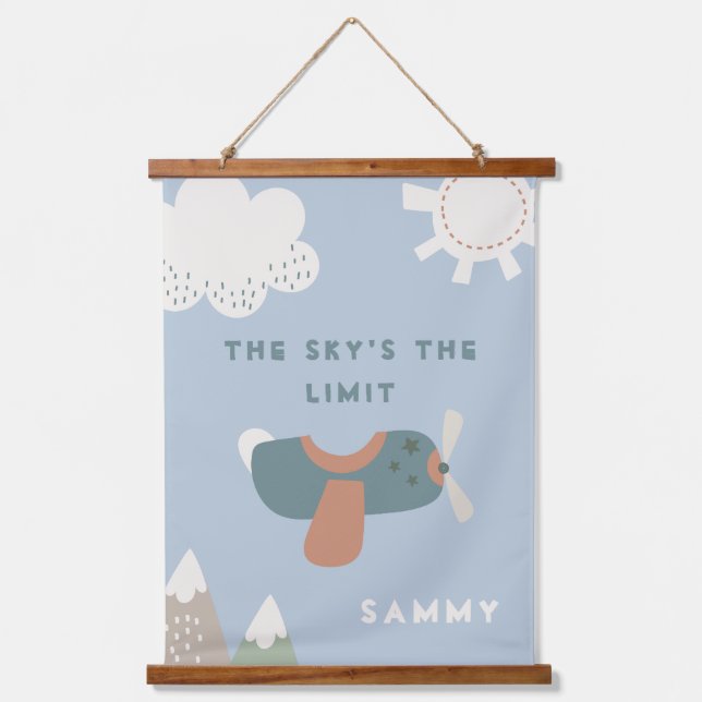 Boys Airplane Sky's the Limit Personalized Hanging Tapestry (Front)