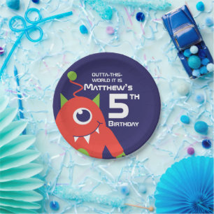 Boys alien 5th birthday customized plate