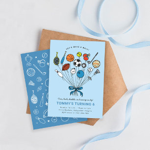 Boys All Ball Sports Birthday Party  Invitation
