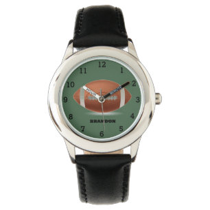 Boys American Football Soccer Ball Black Name Kids Watch