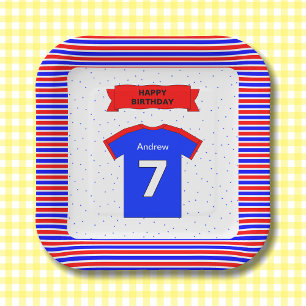 Boys and girls add name 7th birthday party square paper plate