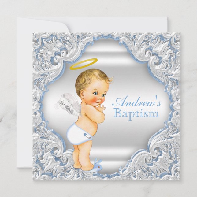 Boys Angel Baptism Invitation (Front)