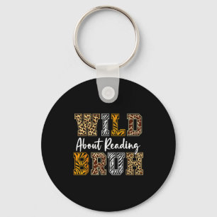 Boys animal print clothes wild about reading kids keychain