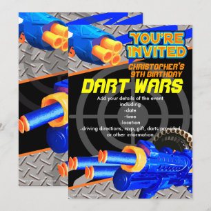 Boys Anniversaire Fête Invitation Dart Wars