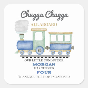 Boy's Any Age Birthday Blue Train Chugga Choo Square Sticker