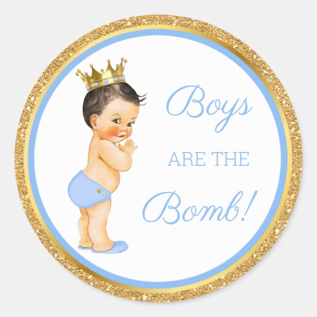Boys are the Bomb! Bath Gift Etc Blue Gold Classic Round Sticker (Front)