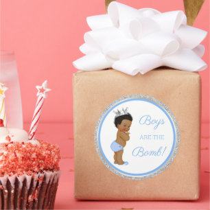 Boys are the Bomb! Bath Gift Etc Blue Silver Class Classic Round Sticker