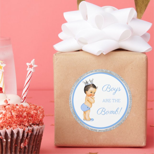 Boys are the Bomb! Bath Gift Etc Blue Silver Classic Round Sticker (Party)