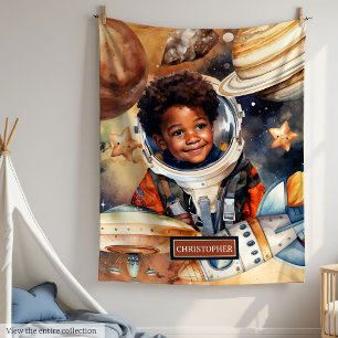 Boys Astronaut Blanket Black Skin Space Watercolor