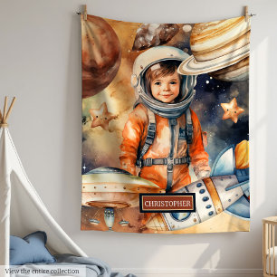 Boys Astronaut Blanket Personalized Space Planets