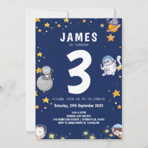 Boys Astronaut Cat Navy Kids Birthday