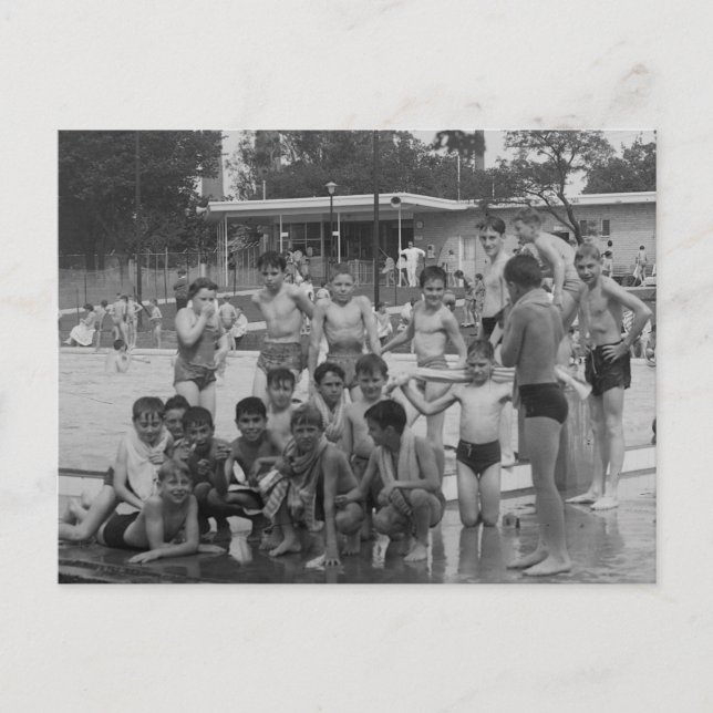 Boys at the Pool. Vintage photograph Postcard (Front)