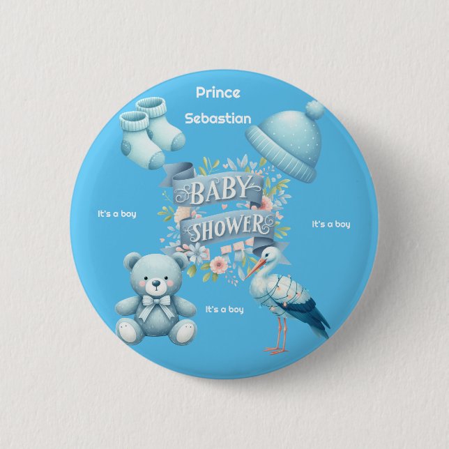 Boys baby shower 2 inch round button (Front)