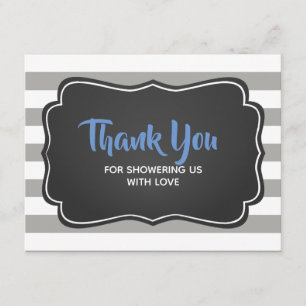 Boys Baby Shower Blue Grey Thank You Note Card