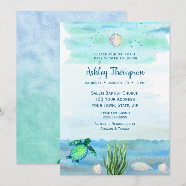 Boys Baby shower de tortue de mer Invitation (Devant / Derrière)