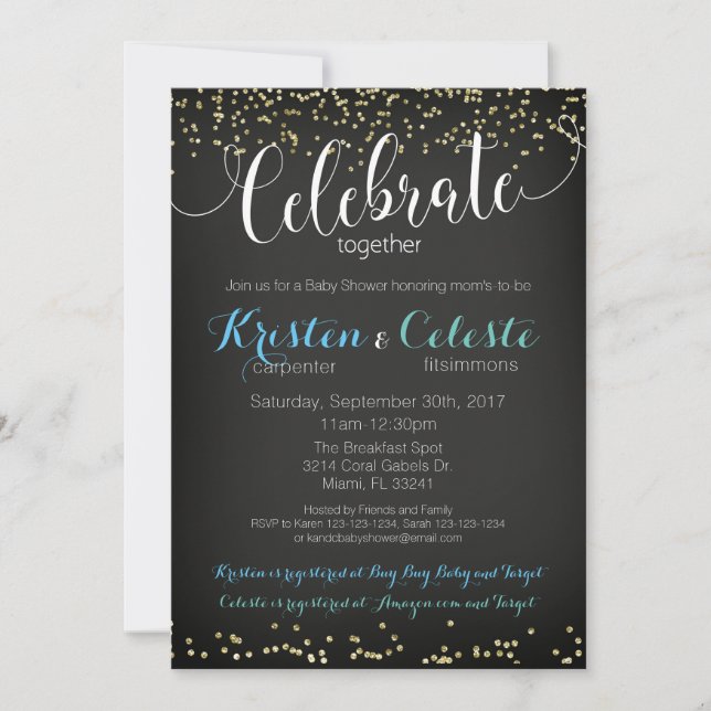 Boys Baby Shower Invitation combined joint party (Front)