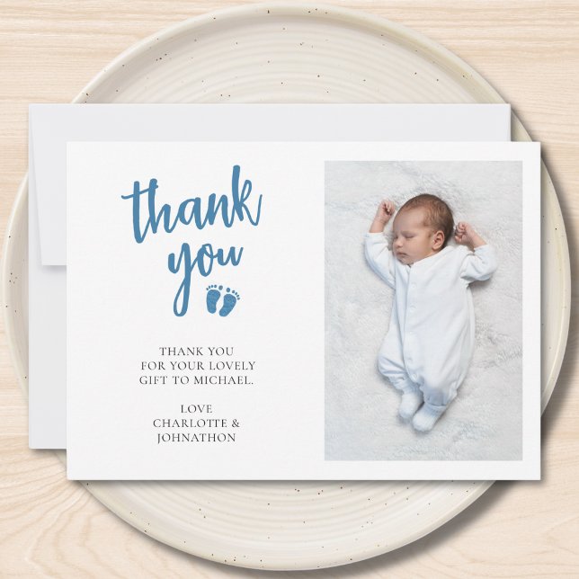 Boy's Baby Shower Photo Thank You Card (Creator Uploaded)