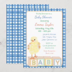 Boy's Baby Shower with Baby Chick and Blocks Invitation